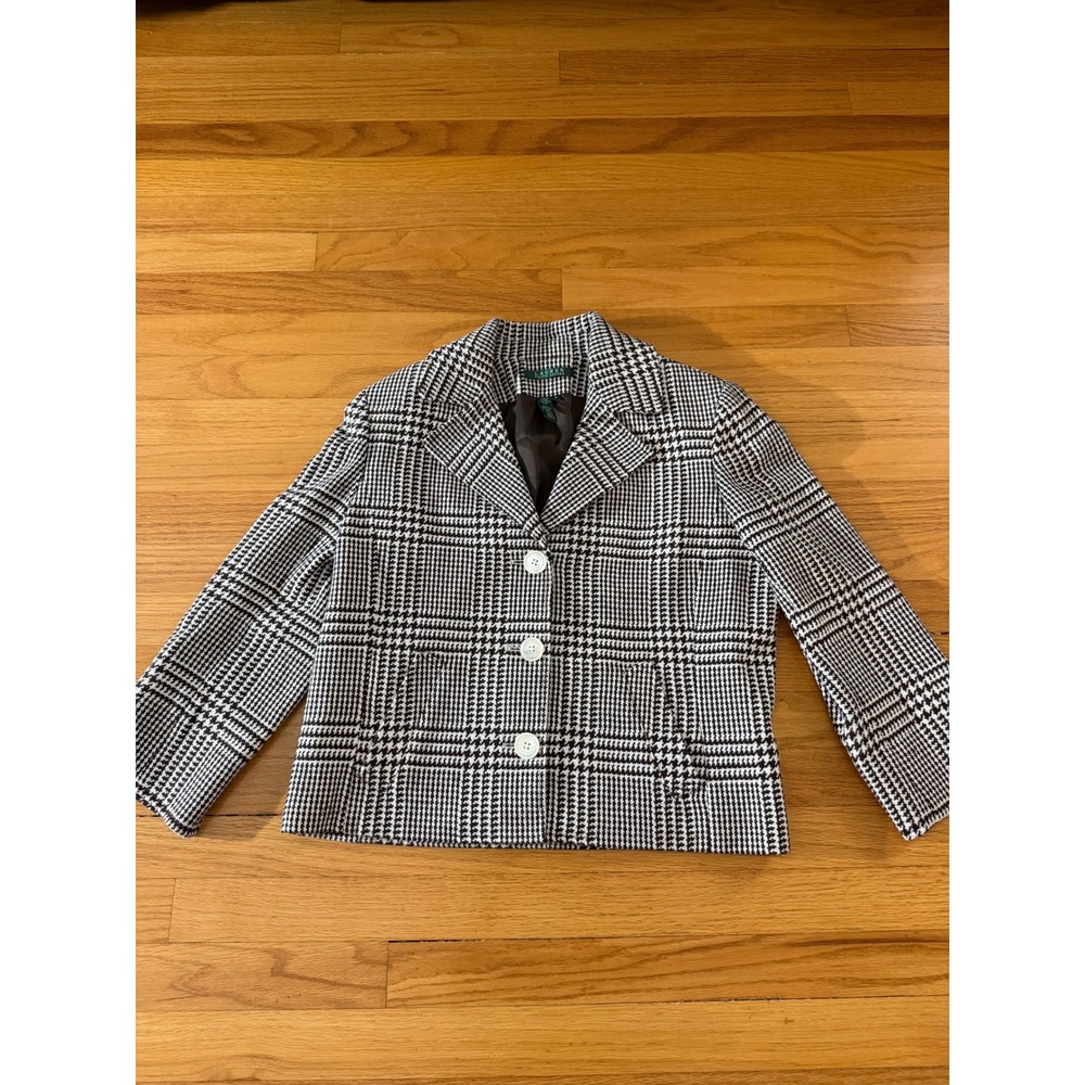 Lauren Ralph Lauren Silk Cotton Plaid Blazer Brown Cream Size M
